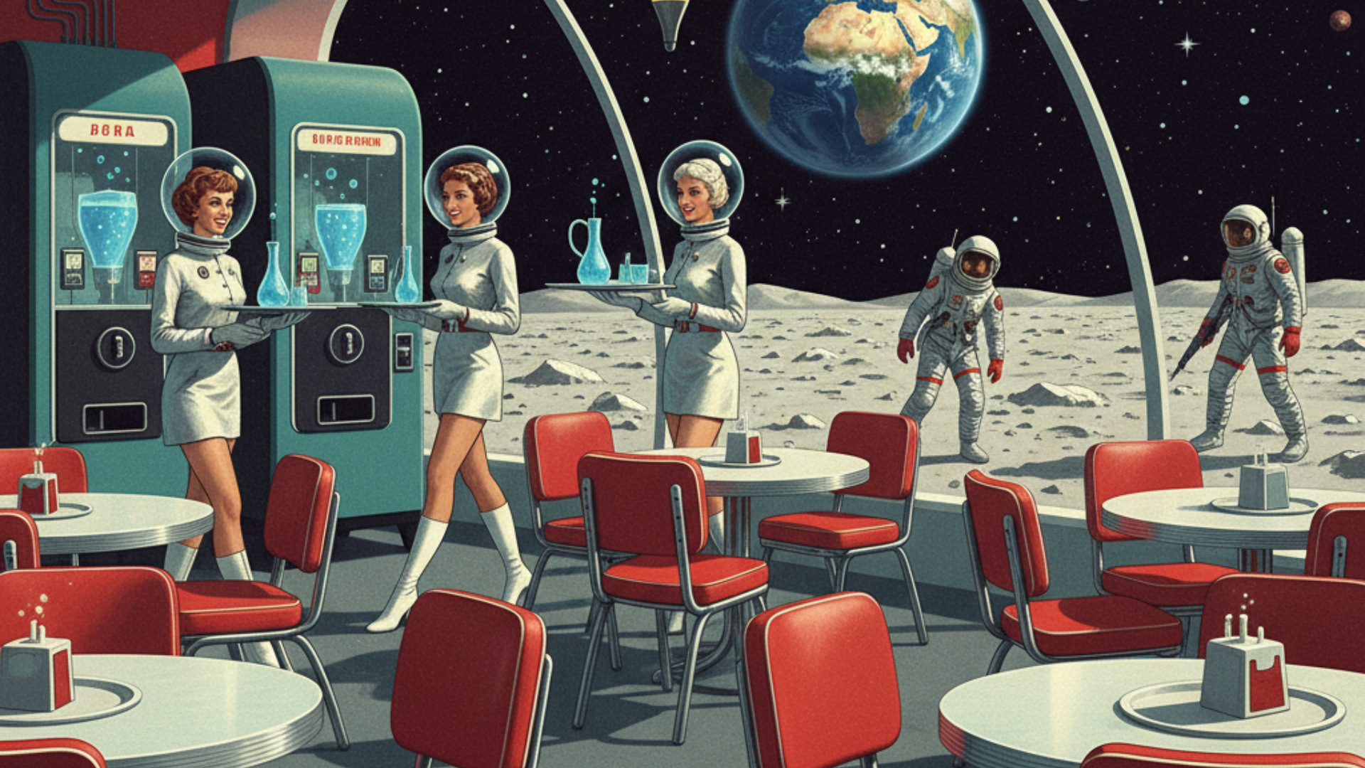 Una cafetería lunar, años 60.