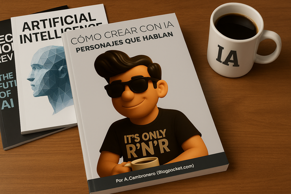 El ebook «Cómo crear con IA personajes que hablan» encima de una mesa.